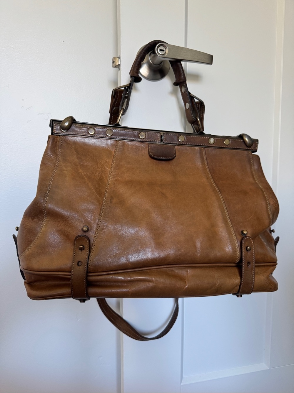 Vintage Leather Doctor Bag Adjustable Frame Satchel Shoulder Bag